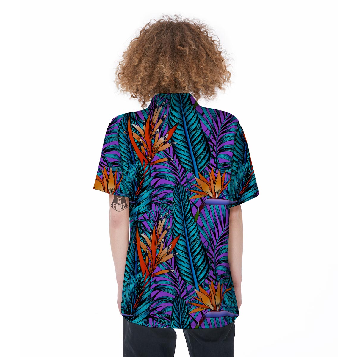 Neon Palm Leaf Tropical Print Women's Short Sleeve Shirts-grizzshop