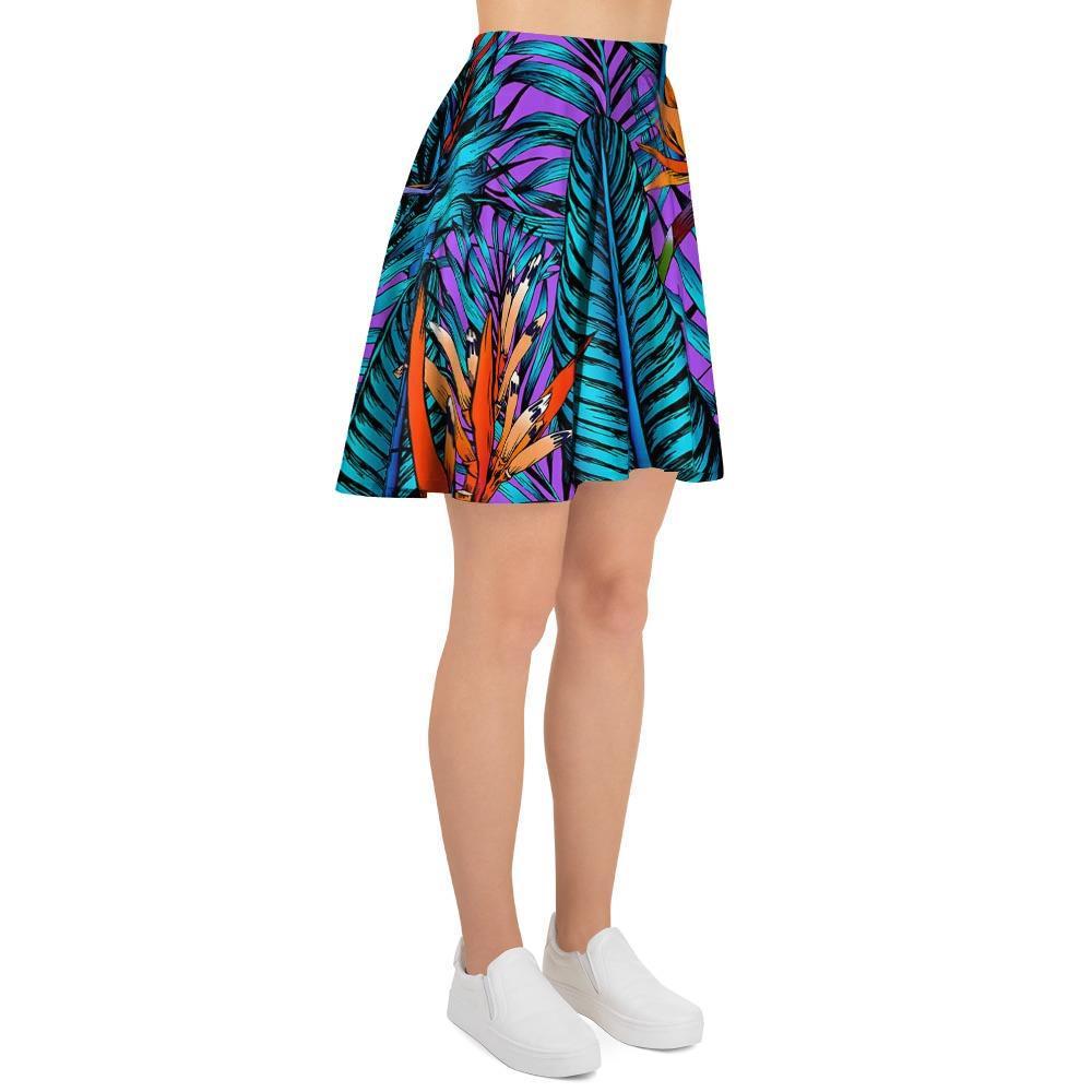 Neon Palm Leaf Tropical Print Women's Skirt-grizzshop