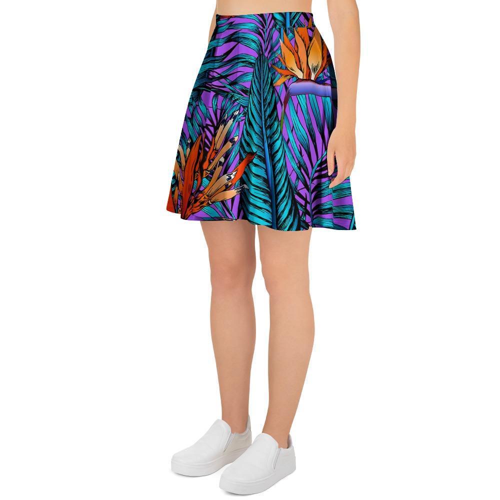 Neon Palm Leaf Tropical Print Women's Skirt-grizzshop