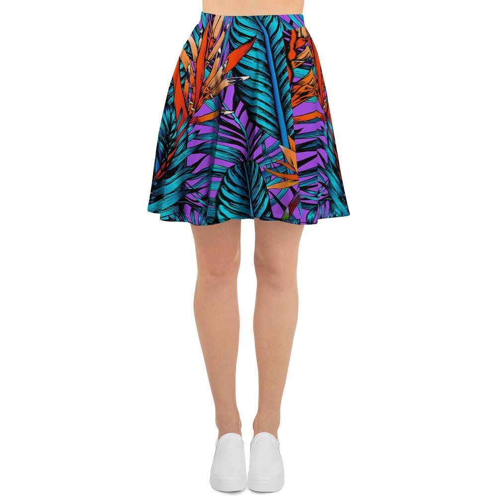 Neon Palm Leaf Tropical Print Women's Skirt-grizzshop
