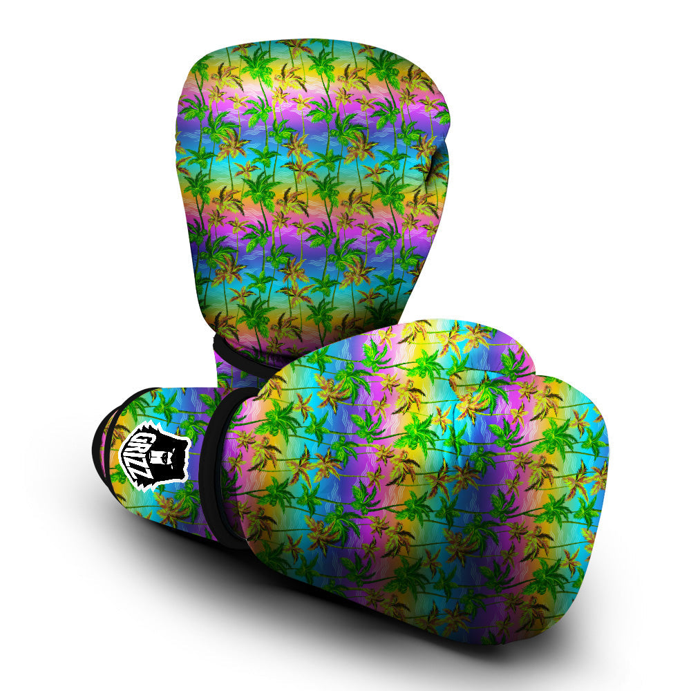 Neon Palm Tree Print Pattern Boxing Gloves-grizzshop