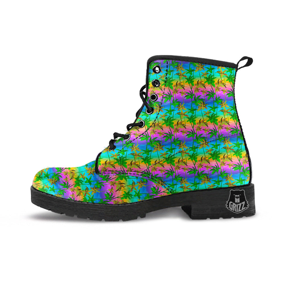 Neon Palm Tree Print Pattern Leather Boots-grizzshop