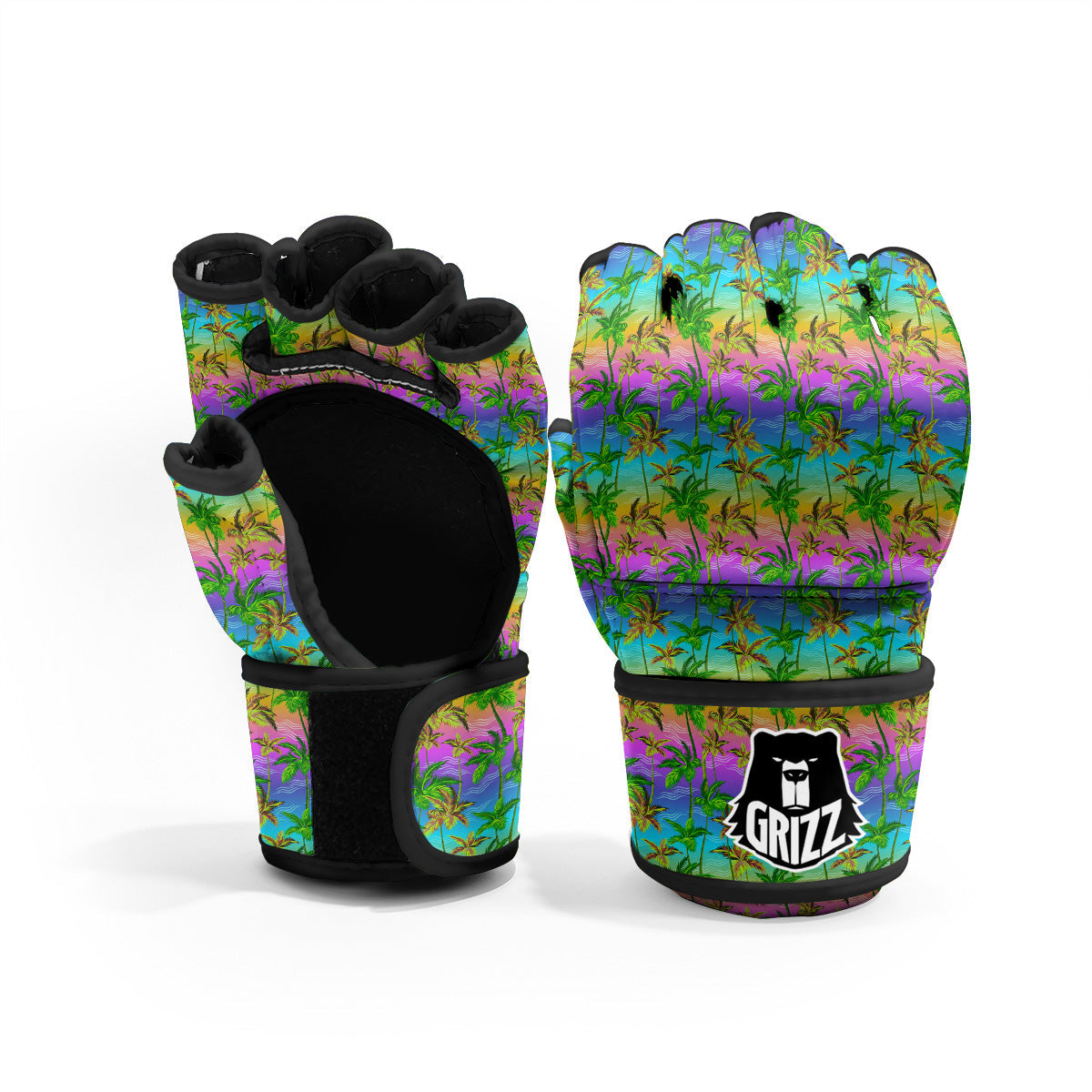 Neon Palm Tree Print Pattern MMA Gloves-grizzshop