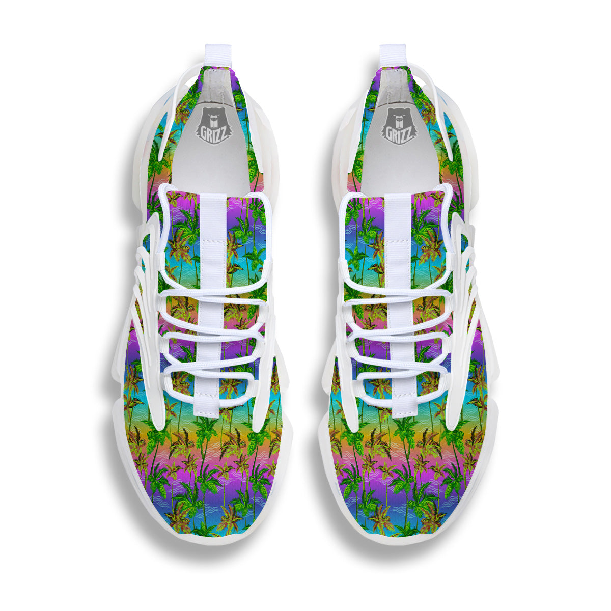 Neon Palm Tree Print Pattern White Gym Shoes-grizzshop