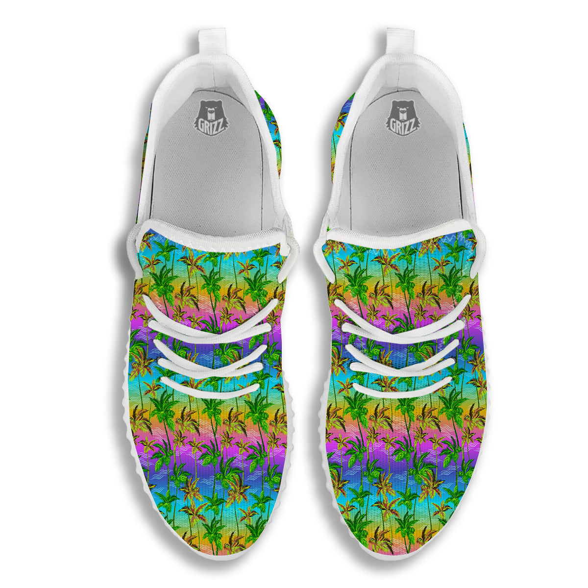 Neon Palm Tree Print Pattern White Walking Shoes-grizzshop