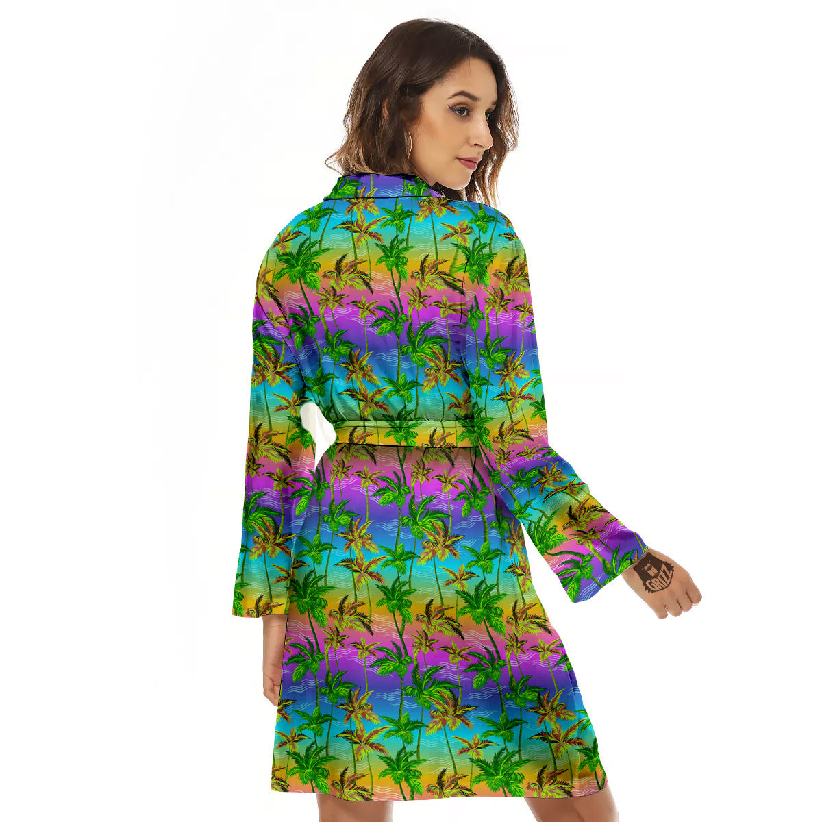 Neon Palm Tree Print Pattern Women's Robe-grizzshop