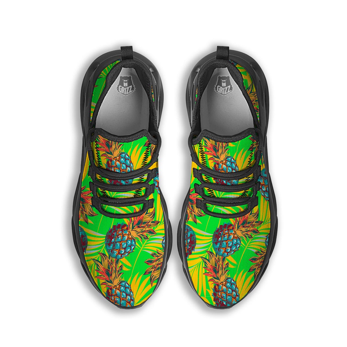 Neon Pineapple Hawaiian Print Black Running Shoes-grizzshop