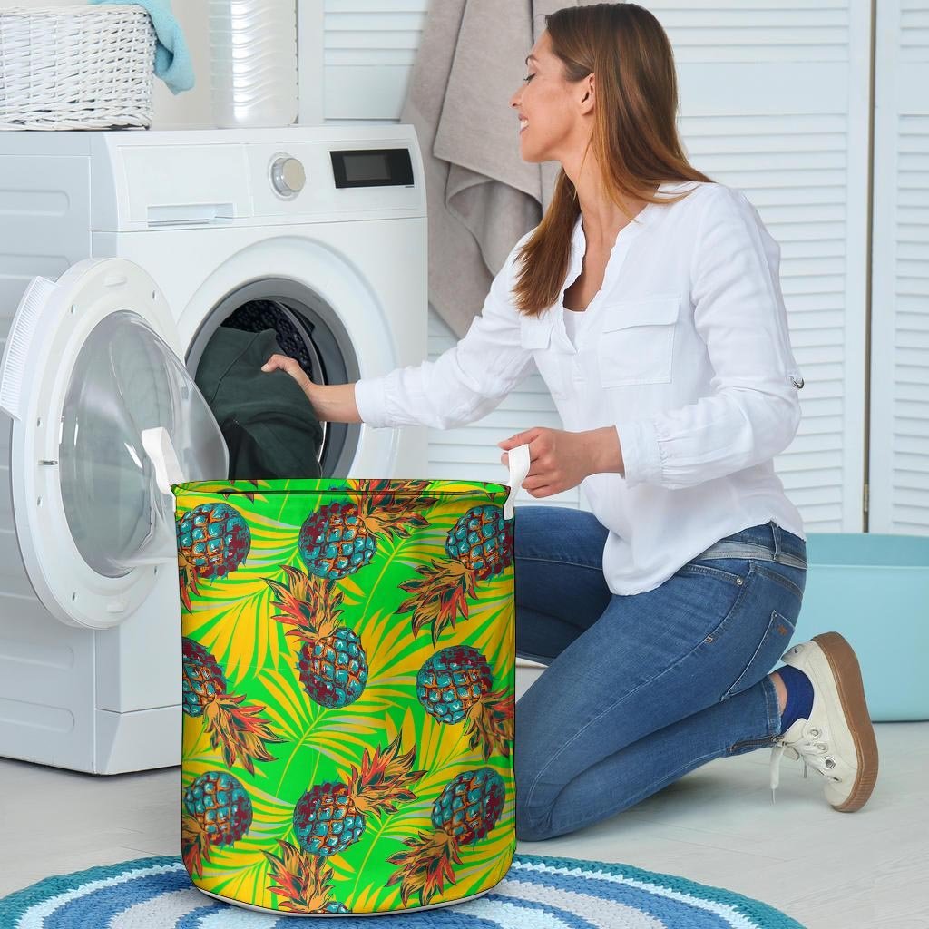 Neon Pineapple Hawaiian Print Laundry Basket-grizzshop