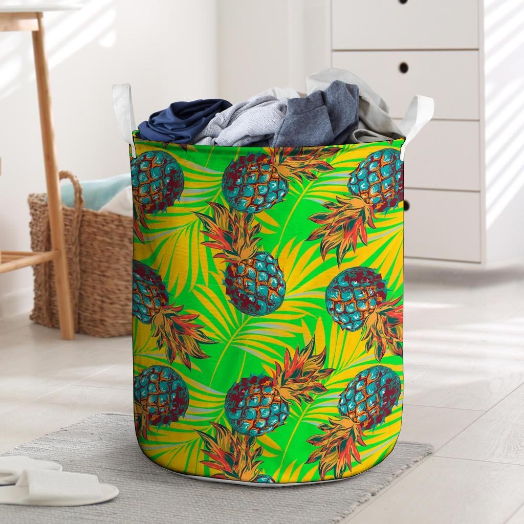 Neon Pineapple Hawaiian Print Laundry Basket-grizzshop