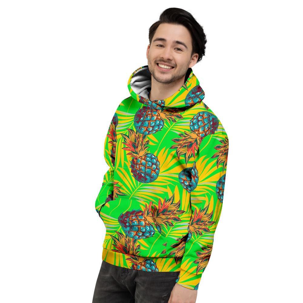 Neon Pineapple Hawaiian Print Men's Hoodie-grizzshop