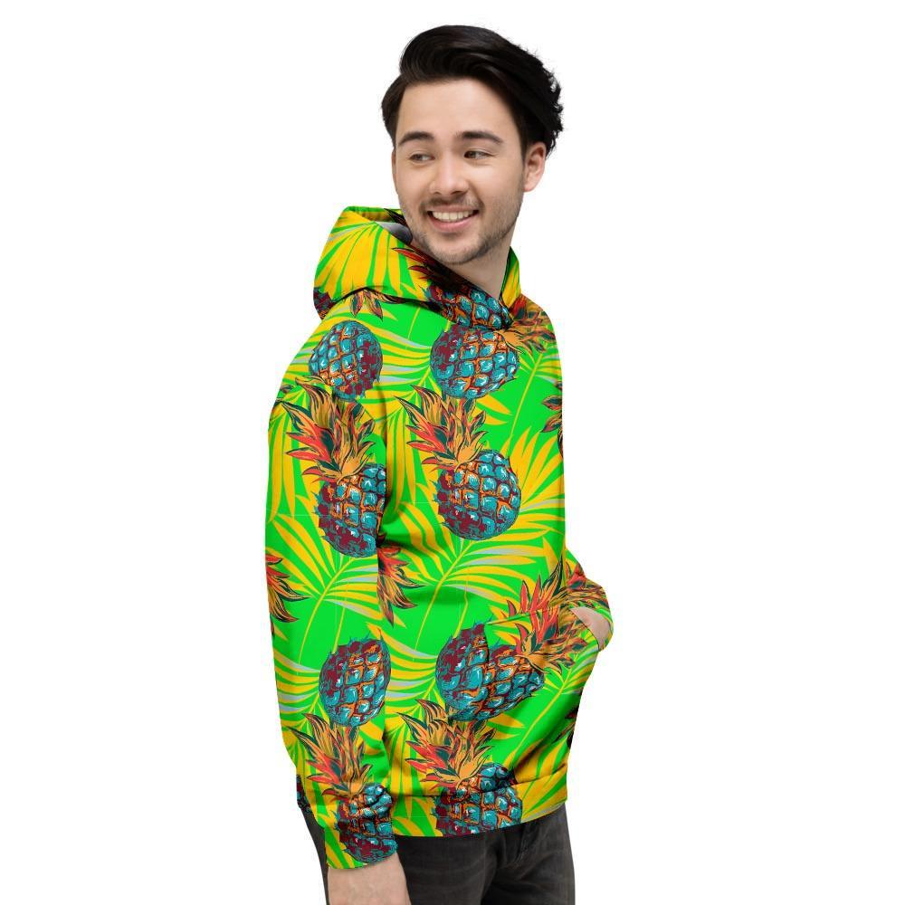 Neon Pineapple Hawaiian Print Men's Hoodie-grizzshop