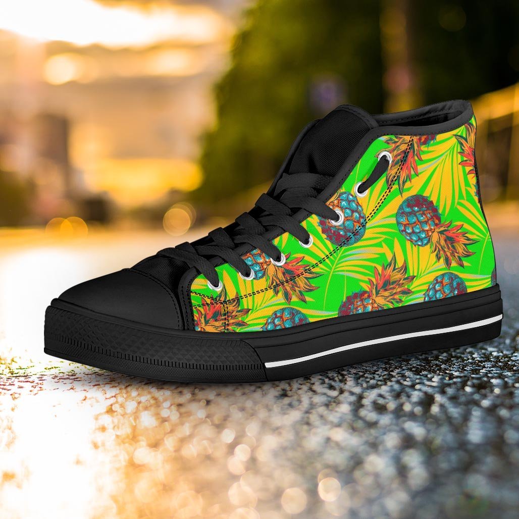 Neon Pineapple Hawaiian Print Women's High Top Shoes-grizzshop