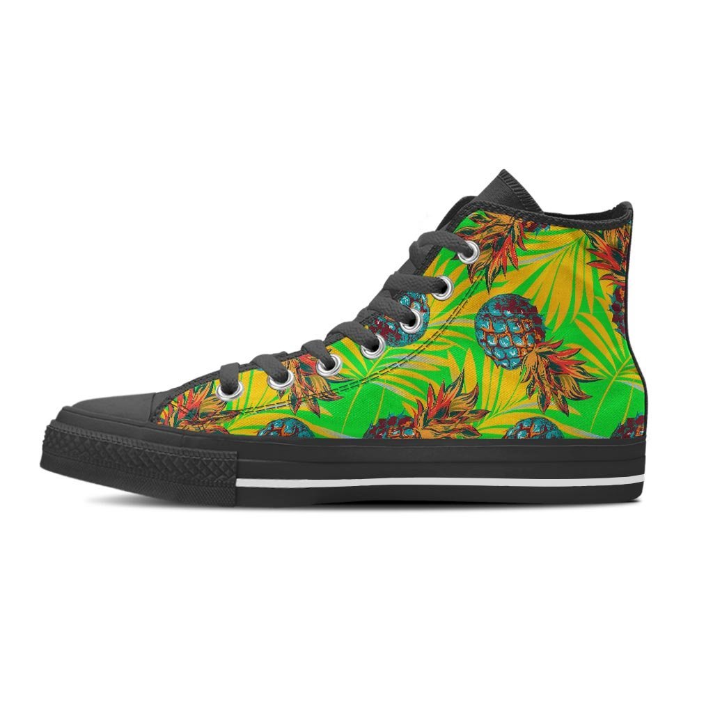 Neon Pineapple Hawaiian Print Women's High Top Shoes-grizzshop