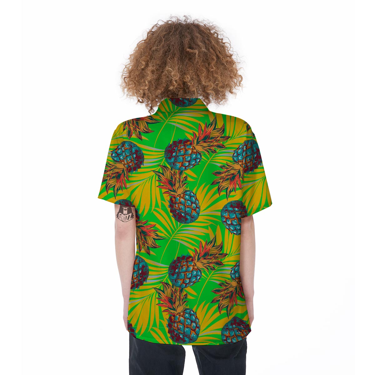 Neon Pineapple Hawaiian Print Women's Short Sleeve Shirts-grizzshop