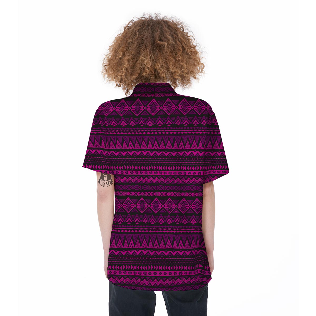 Neon Pink Ethic Aztec Print Women's Short Sleeve Shirts-grizzshop