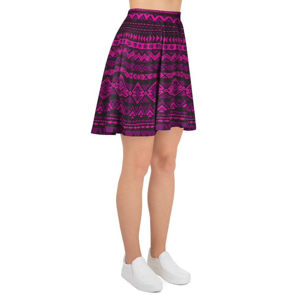 Neon Pink Ethic Aztec Print Women's Skirt-grizzshop