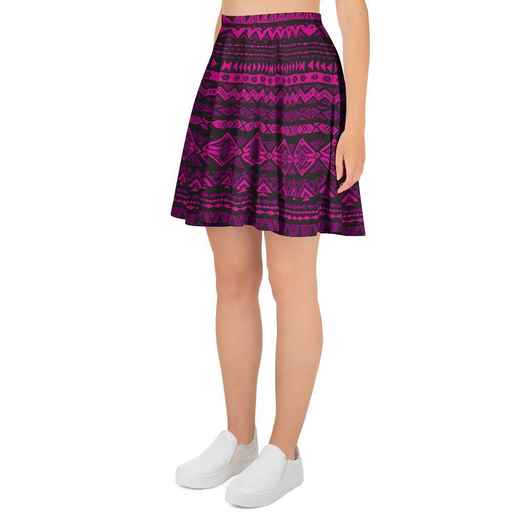 Neon Pink Ethic Aztec Print Women's Skirt-grizzshop