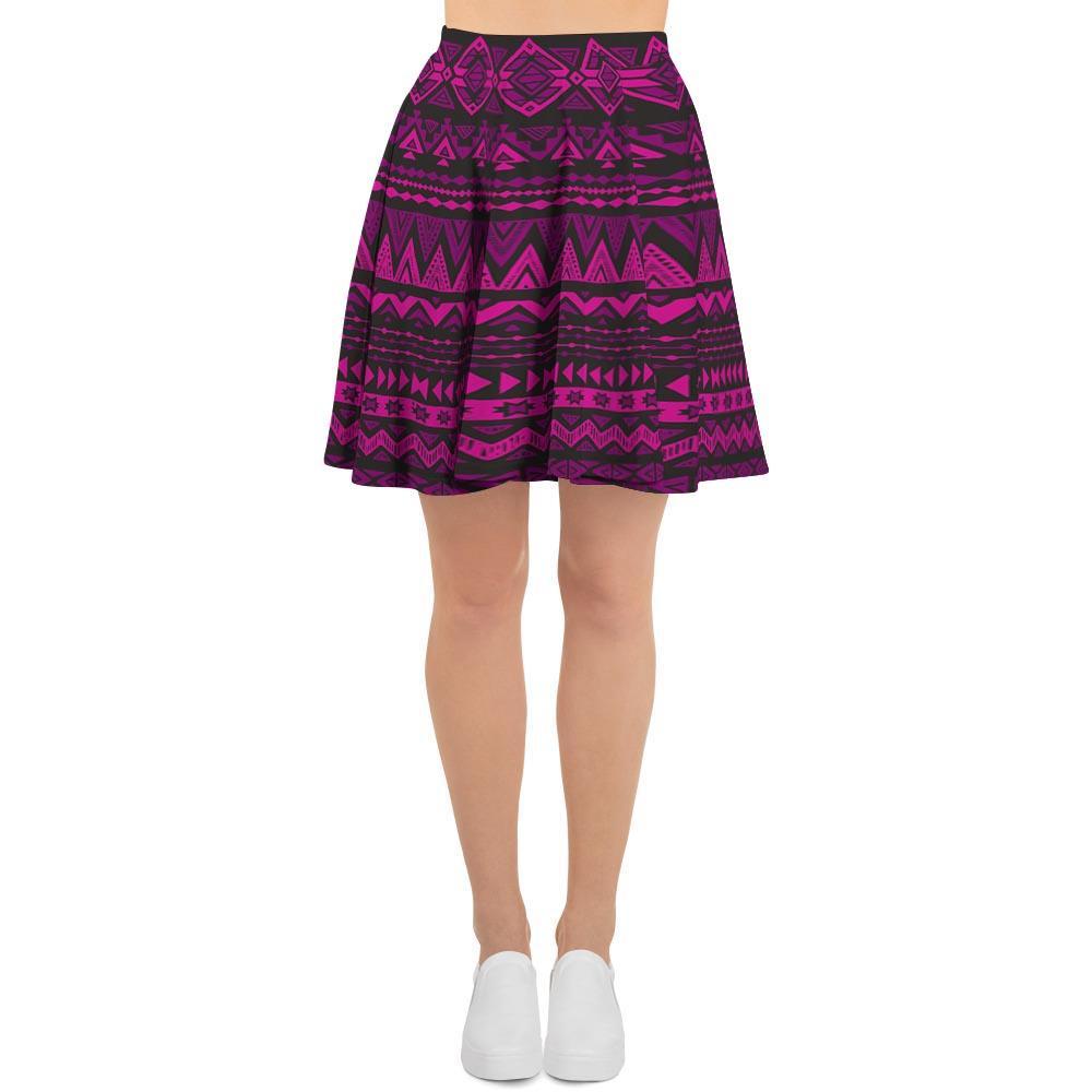 Neon Pink Ethic Aztec Print Women's Skirt-grizzshop