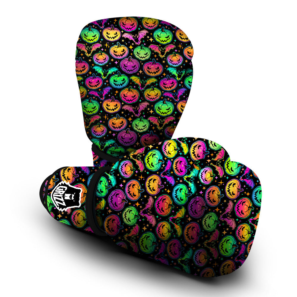 Neon Pumpkins And Bat Halloween Print Pattern Boxing Gloves-grizzshop