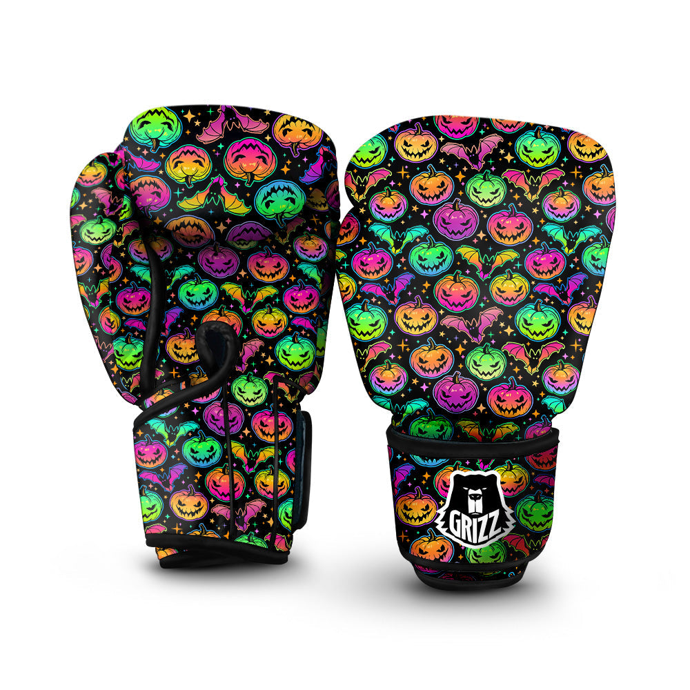 Neon Pumpkins And Bat Halloween Print Pattern Boxing Gloves-grizzshop