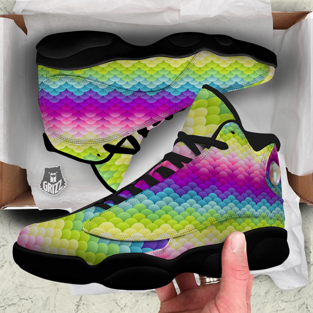 Neon Rainbow Light Blobs Print Pattern Black Basketball Shoes-grizzshop