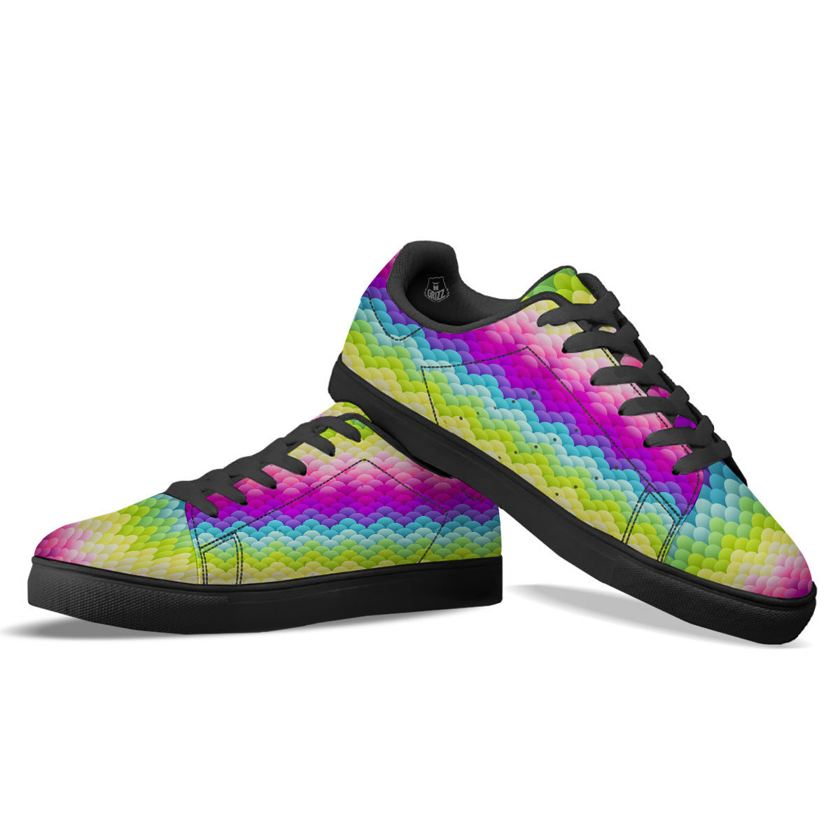 Neon Rainbow Light Blobs Print Pattern Black Low Top Sneakers-grizzshop
