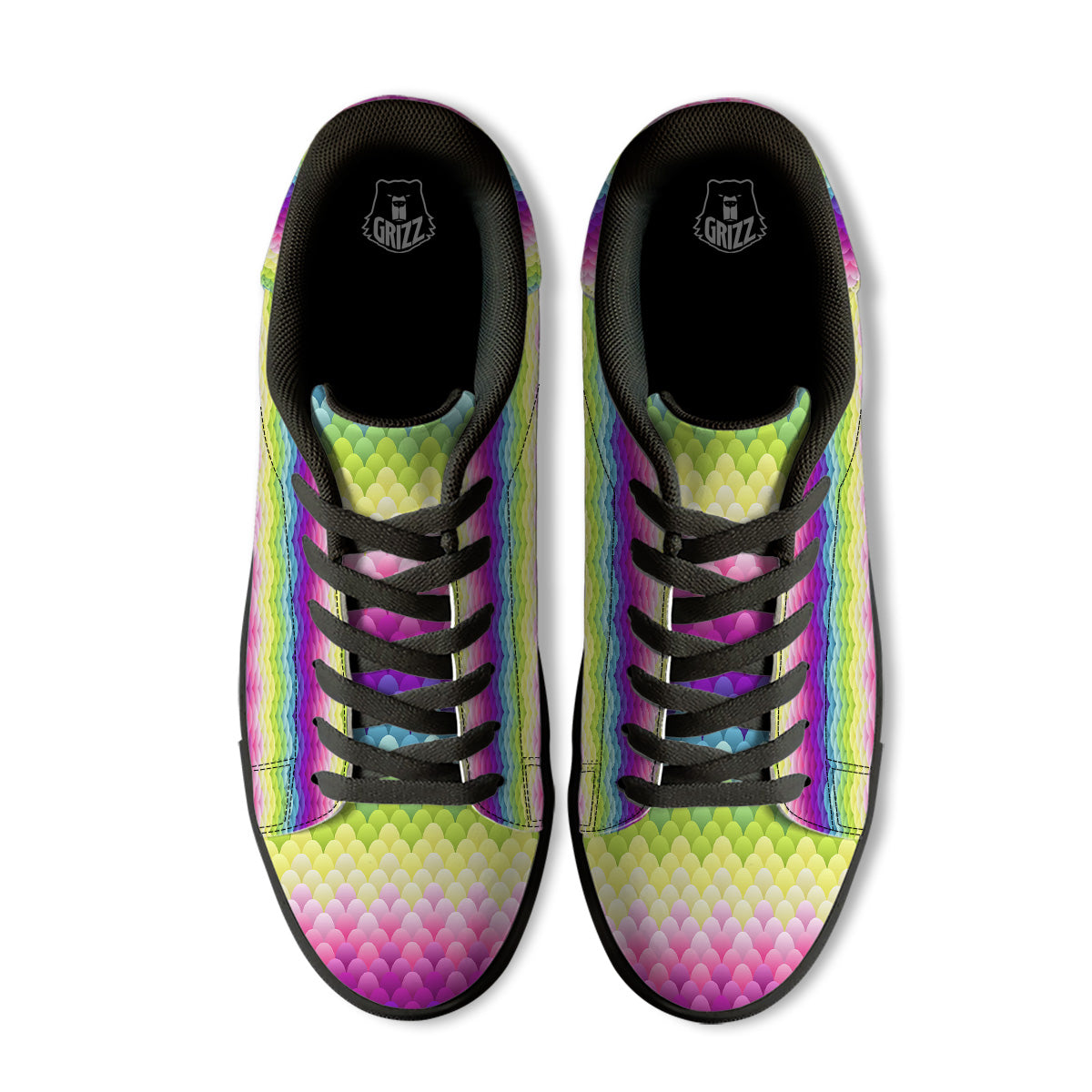 Neon Rainbow Light Blobs Print Pattern Black Low Top Sneakers-grizzshop
