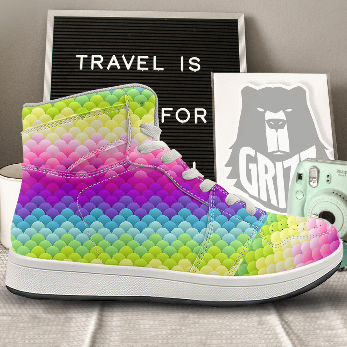 Neon Rainbow Light Blobs Print Pattern High Top Sneakers-grizzshop