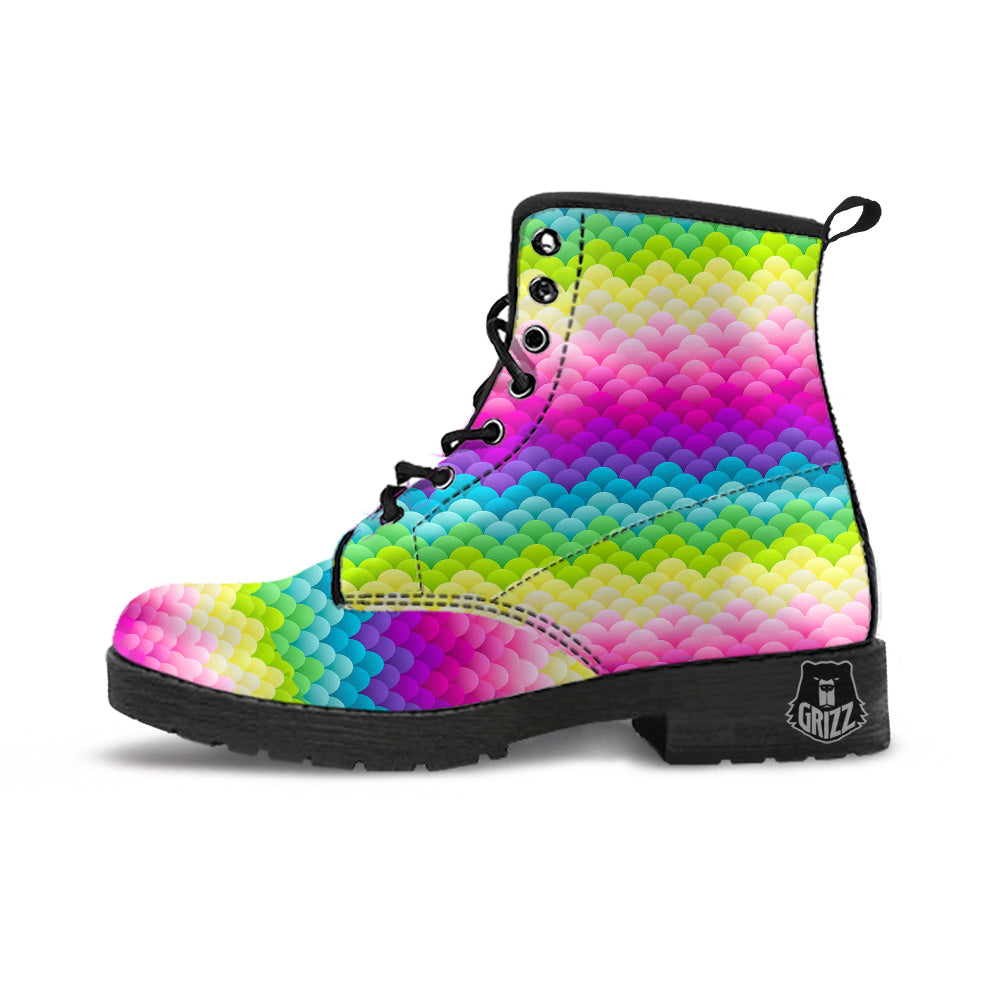 Neon Rainbow Light Blobs Print Pattern Leather Boots-grizzshop