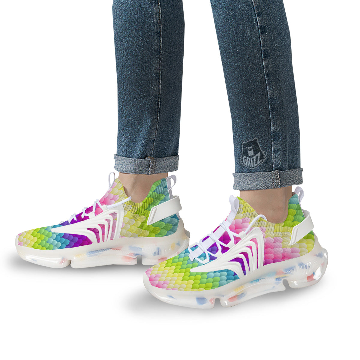 Neon Rainbow Light Blobs Print Pattern White Gym Shoes-grizzshop