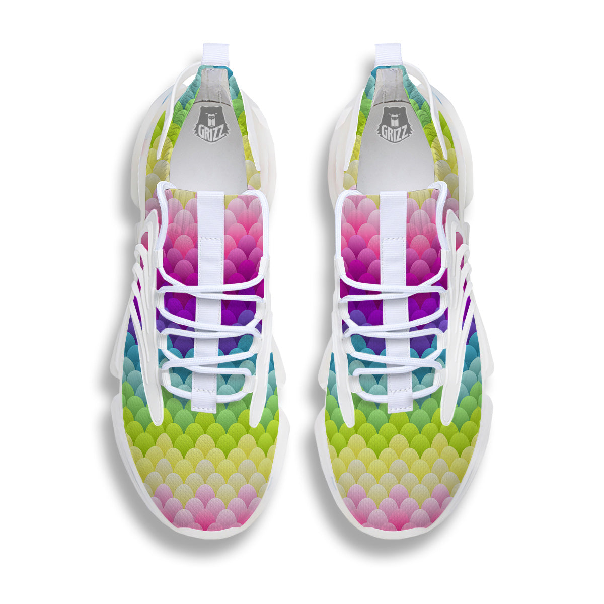 Neon Rainbow Light Blobs Print Pattern White Gym Shoes-grizzshop
