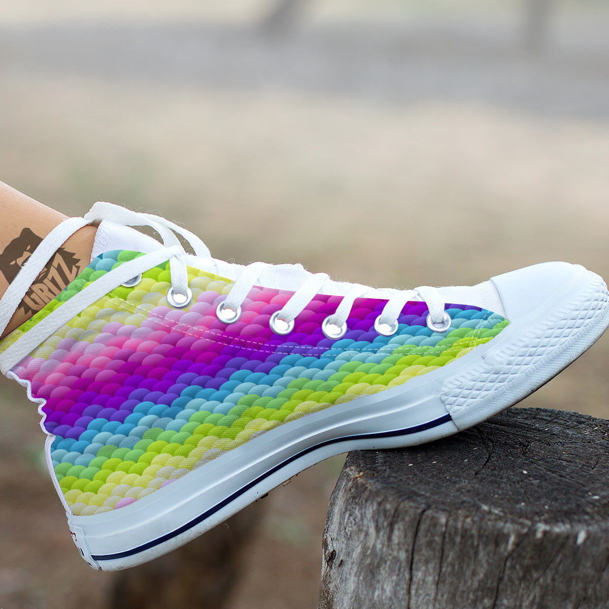 Neon Rainbow Light Blobs Print Pattern White High Top Shoes-grizzshop