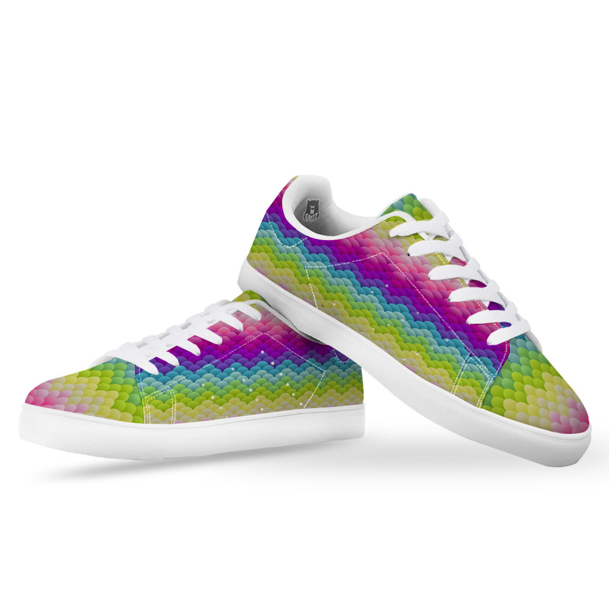Neon Rainbow Light Blobs Print Pattern White Low Top Sneakers-grizzshop