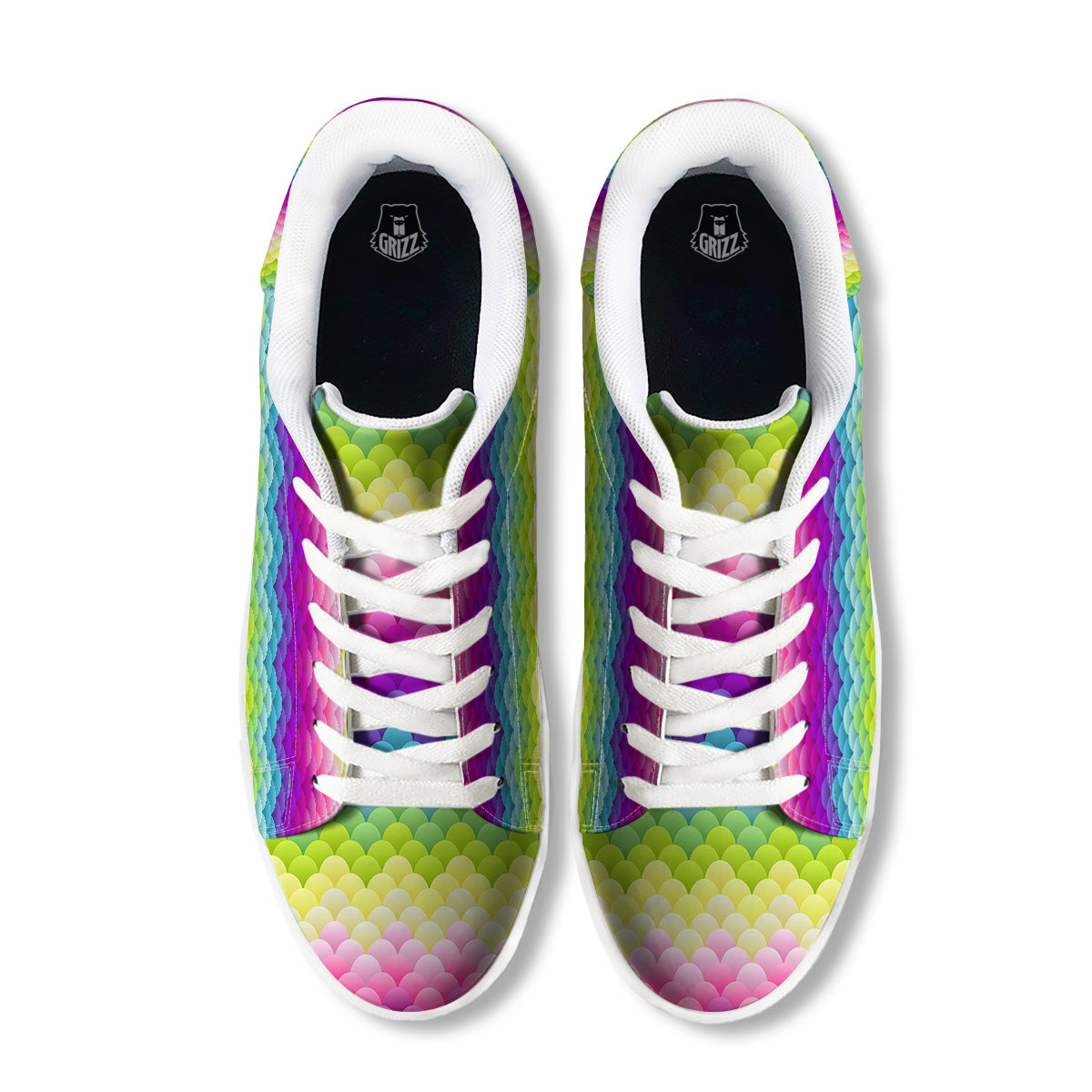 Neon Rainbow Light Blobs Print Pattern White Low Top Sneakers-grizzshop