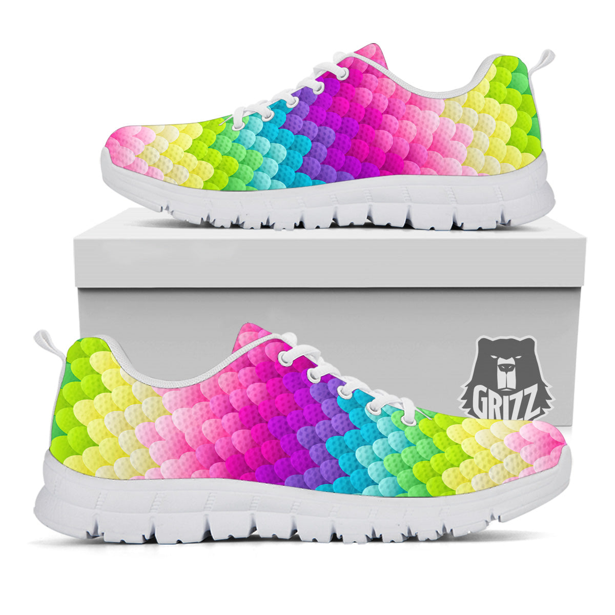 Neon Rainbow Light Blobs Print Pattern White Sneaker-grizzshop