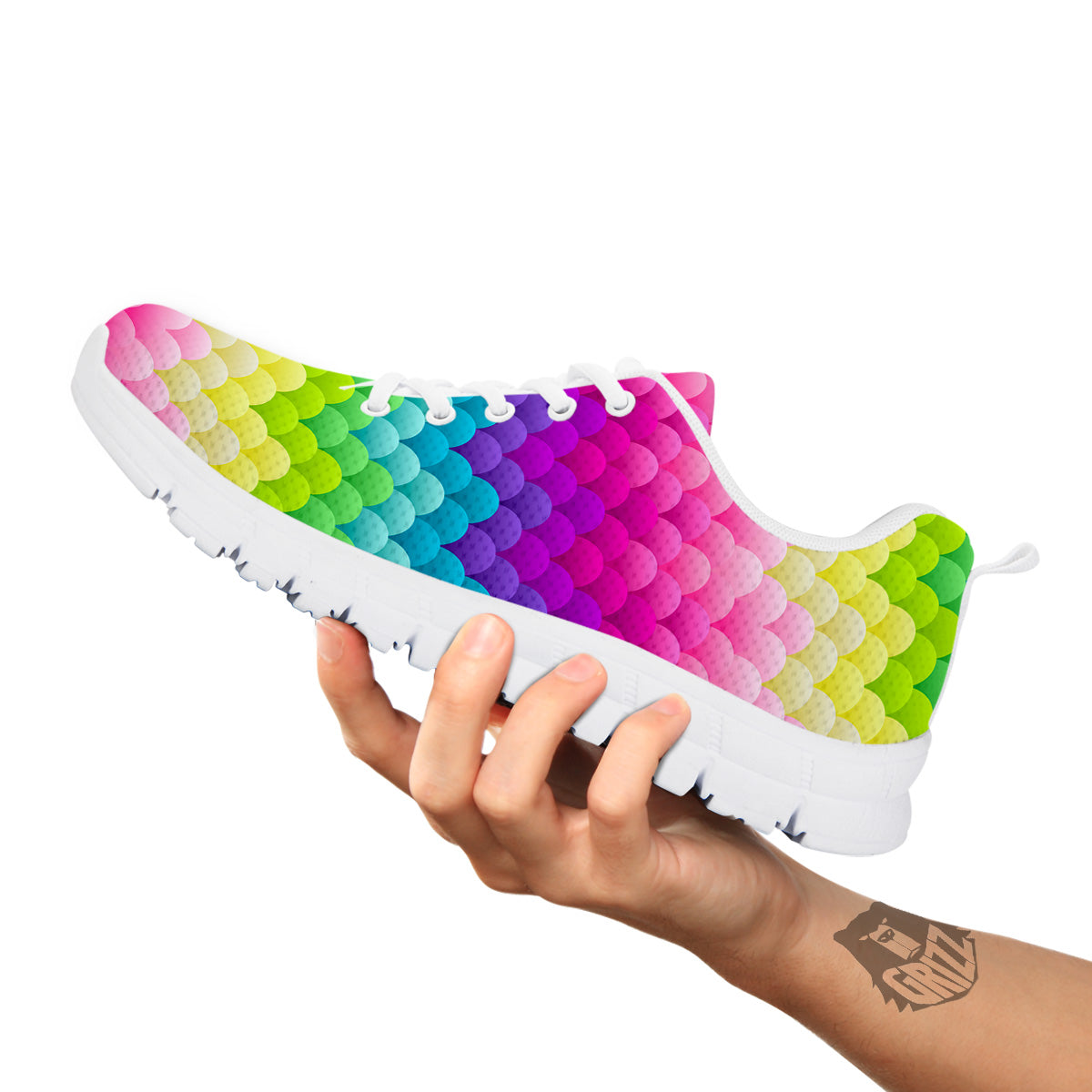 Neon Rainbow Light Blobs Print Pattern White Sneaker-grizzshop