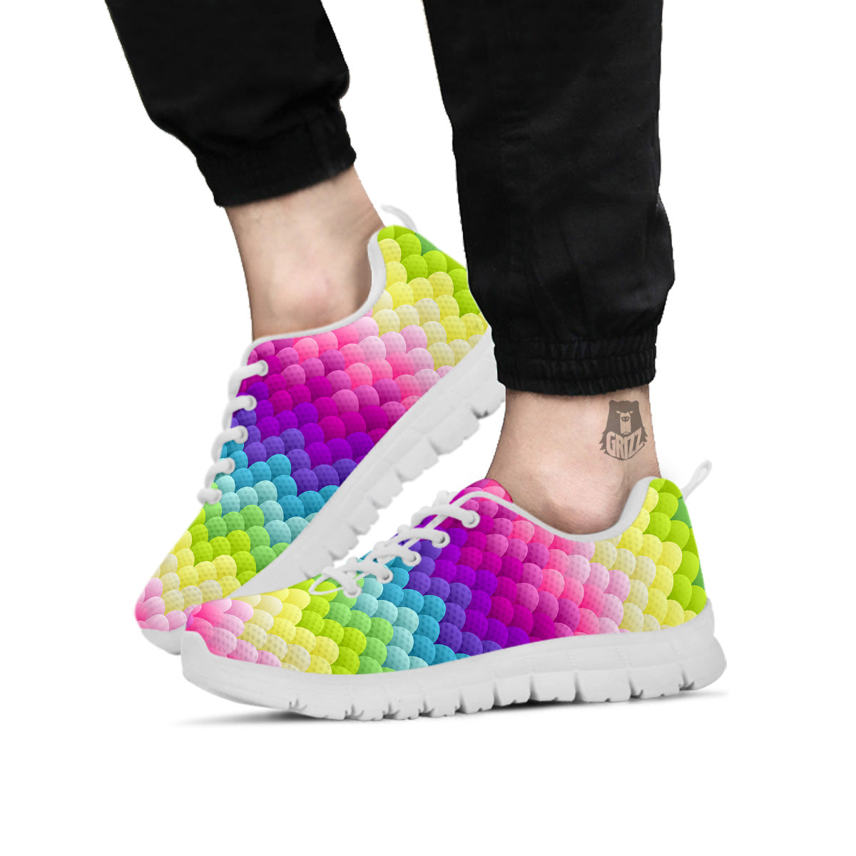 Neon Rainbow Light Blobs Print Pattern White Sneaker-grizzshop