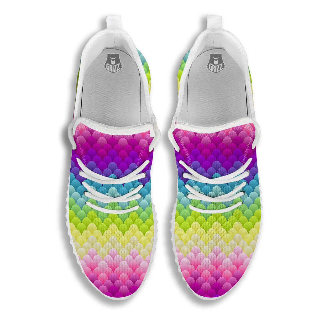 Neon Rainbow Light Blobs Print Pattern White Walking Shoes-grizzshop