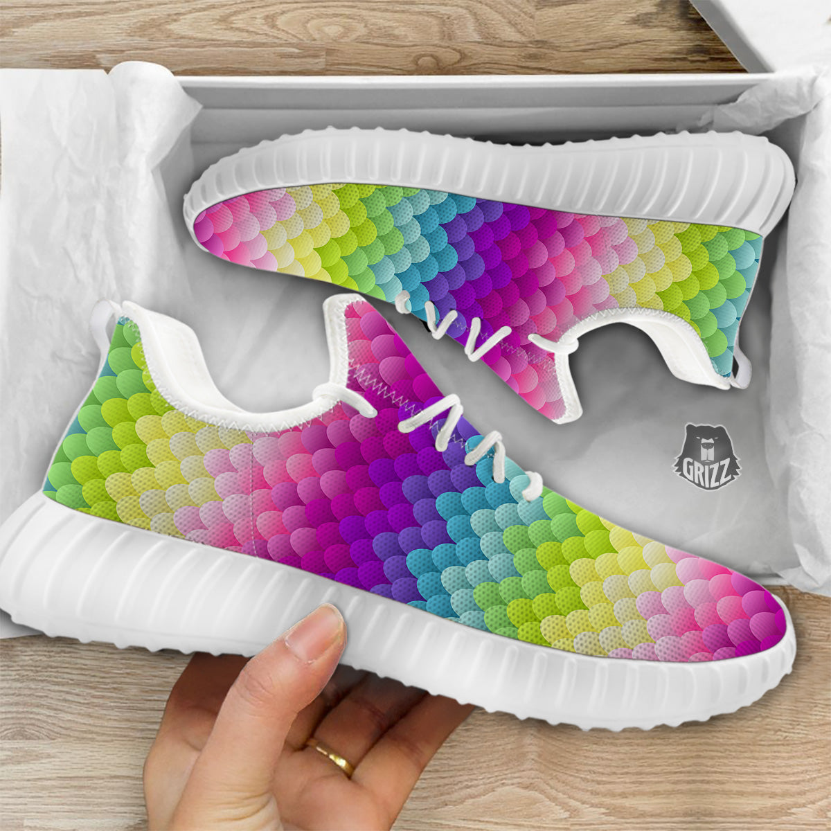 Neon Rainbow Light Blobs Print Pattern White Walking Shoes-grizzshop
