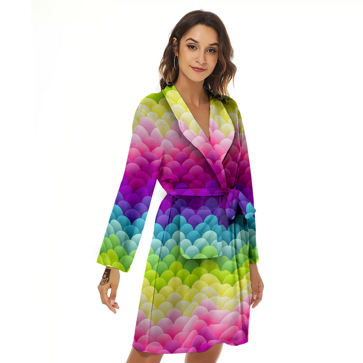 Neon Rainbow Light Blobs Print Pattern Women's Robe-grizzshop