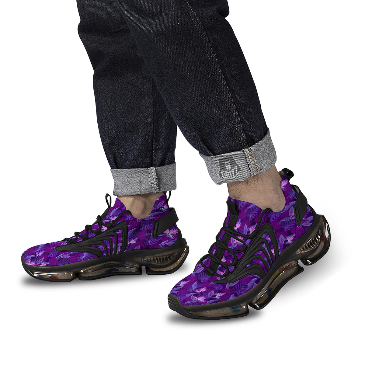 Neon Tropical Foliage And Leave Print Pattern Black Gym Shoes-grizzshop