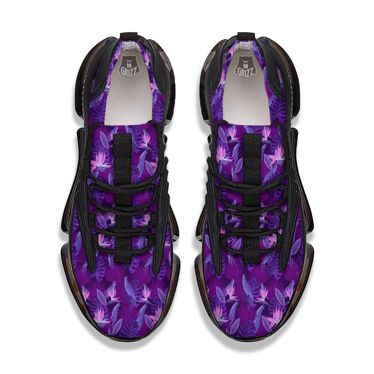 Neon Tropical Foliage And Leave Print Pattern Black Gym Shoes-grizzshop