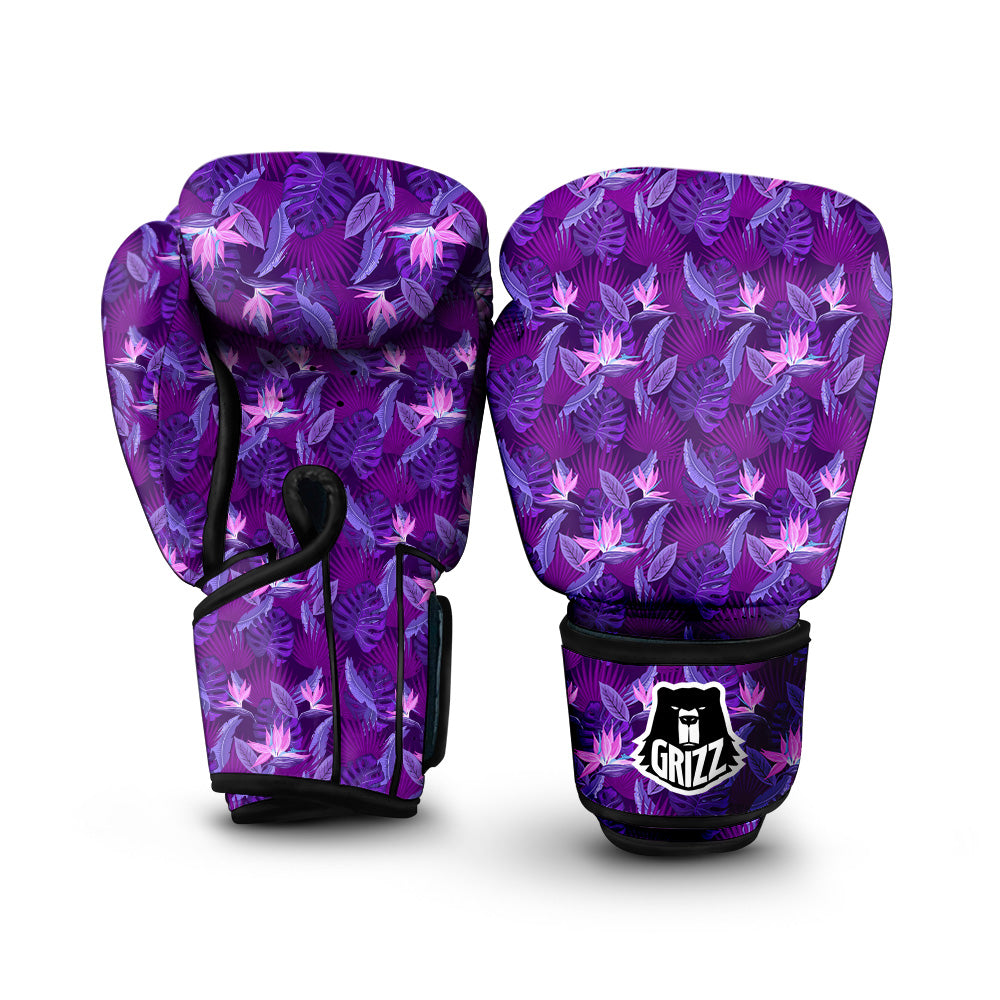 Neon Tropical Foliage And Leave Print Pattern Boxing Gloves-grizzshop