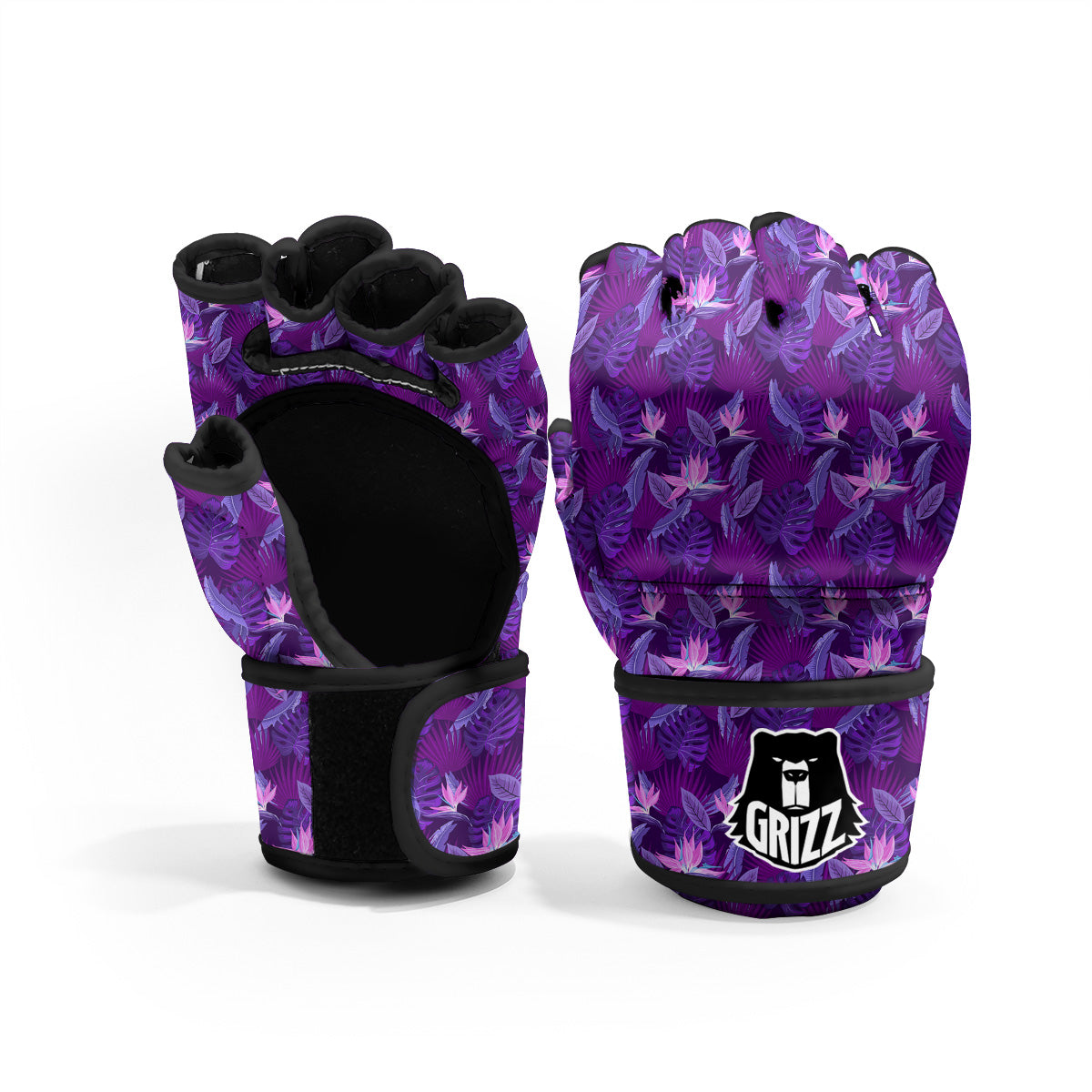 Neon Tropical Foliage And Leave Print Pattern MMA Gloves-grizzshop