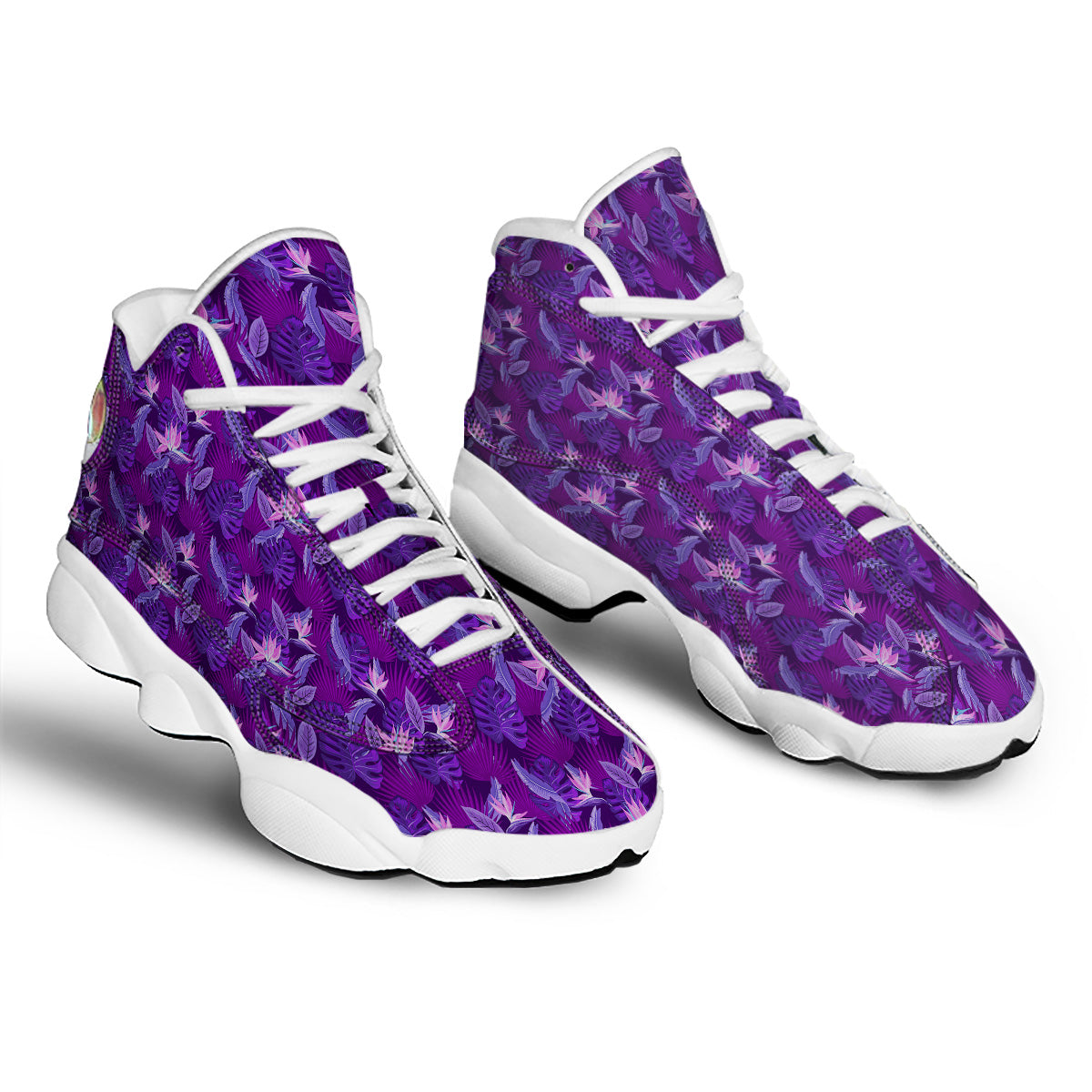 Neon Tropical Foliage And Leave Print Pattern White Basketball Shoes-grizzshop