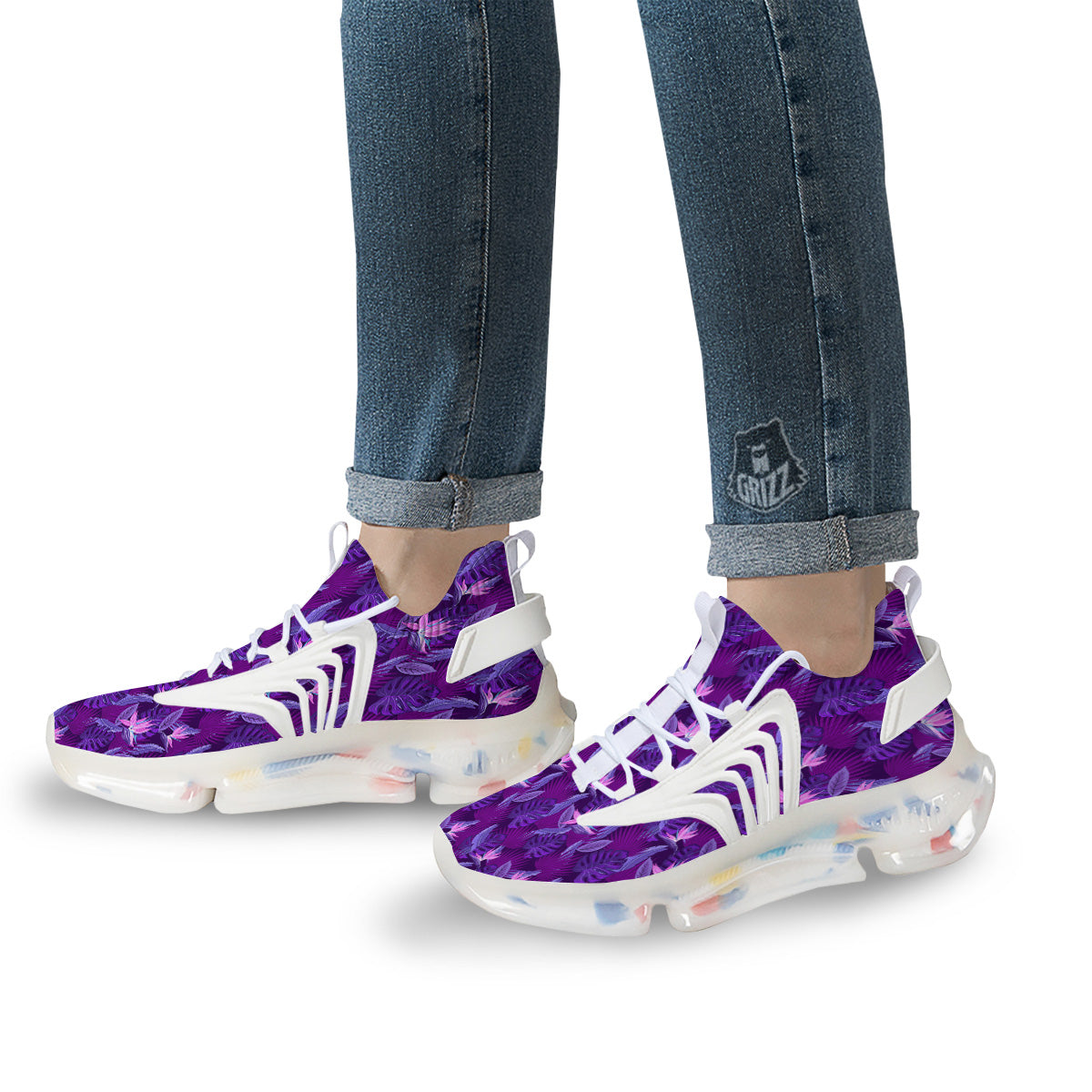Neon Tropical Foliage And Leave Print Pattern White Gym Shoes-grizzshop