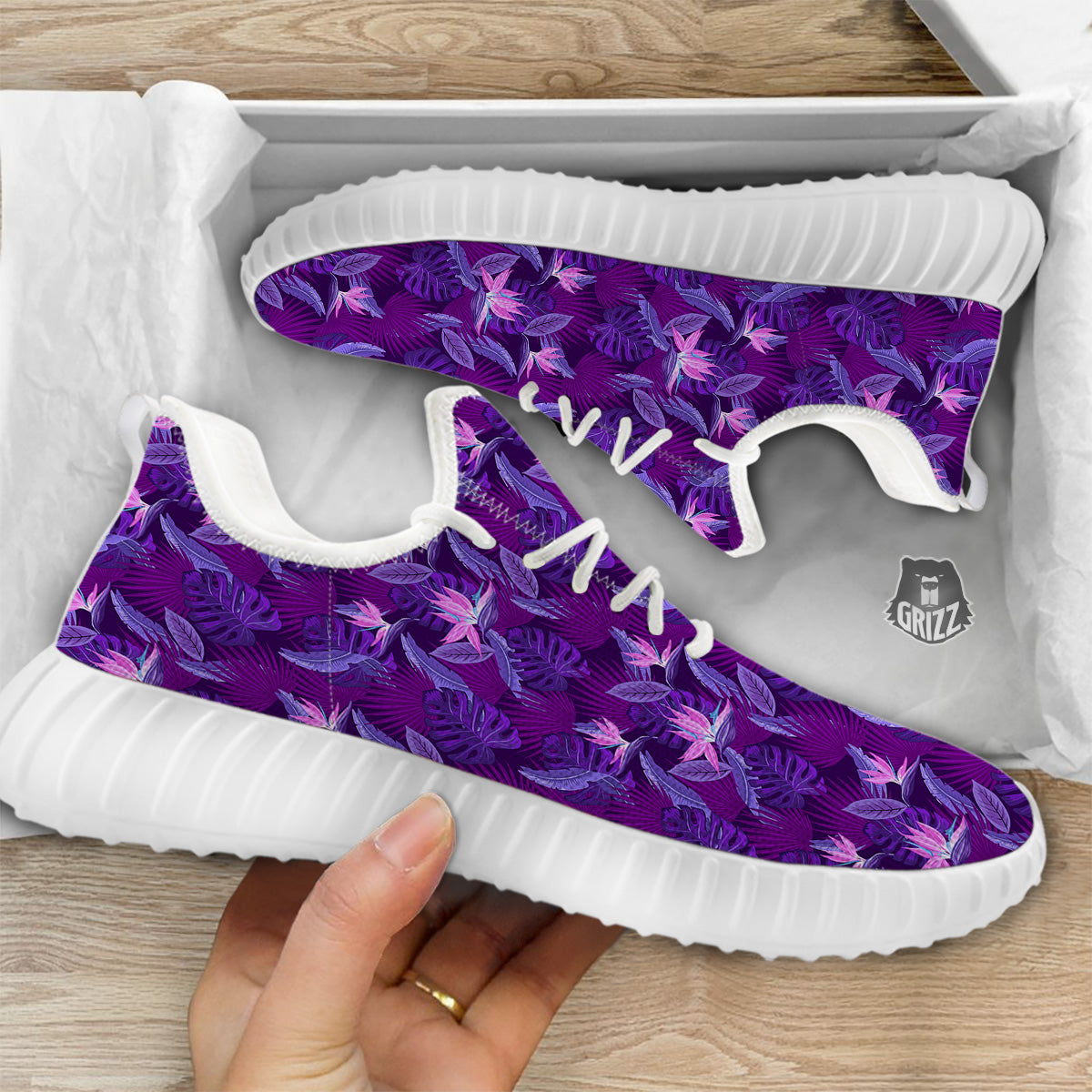 Neon Tropical Foliage And Leave Print Pattern White Walking Shoes-grizzshop
