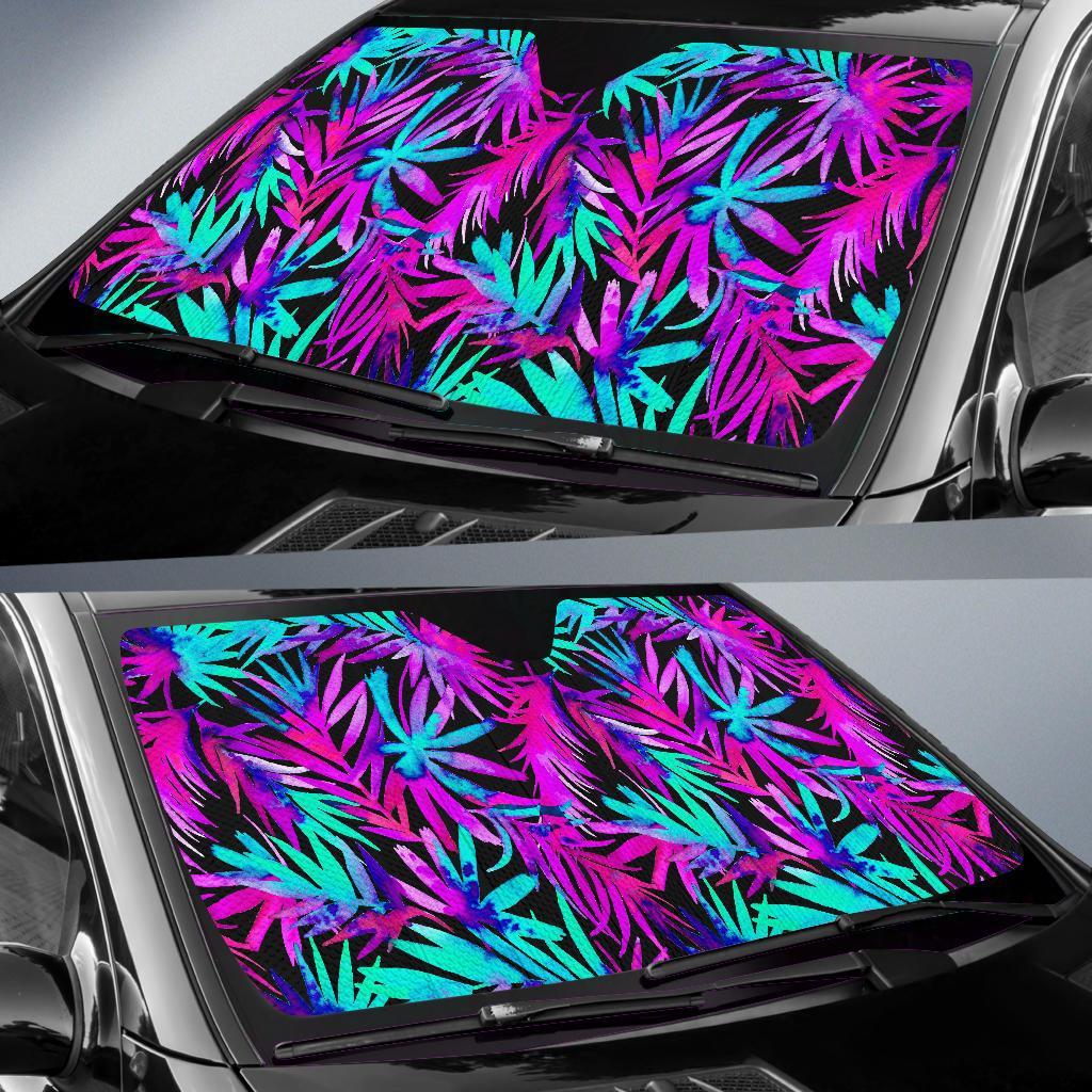 Neon Tropical Palm Leaves Hawaiian Pattern Print Car Sun Shade-grizzshop