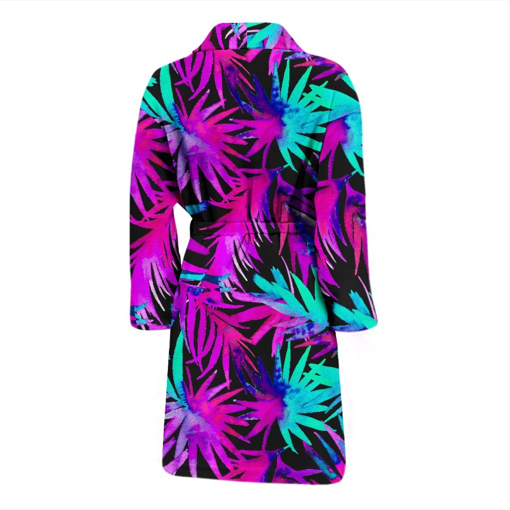 Neon Tropical Palm Leaves Hawaiian Pattern Print Men Long Robe-grizzshop