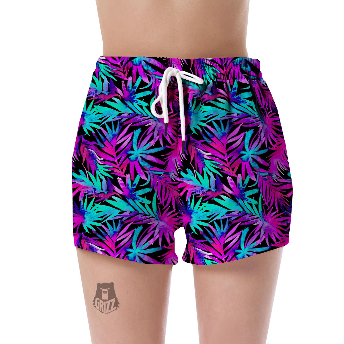 Neon Tropical Palm Leaves Hawaiian Pattern Print Women's Shorts-grizzshop